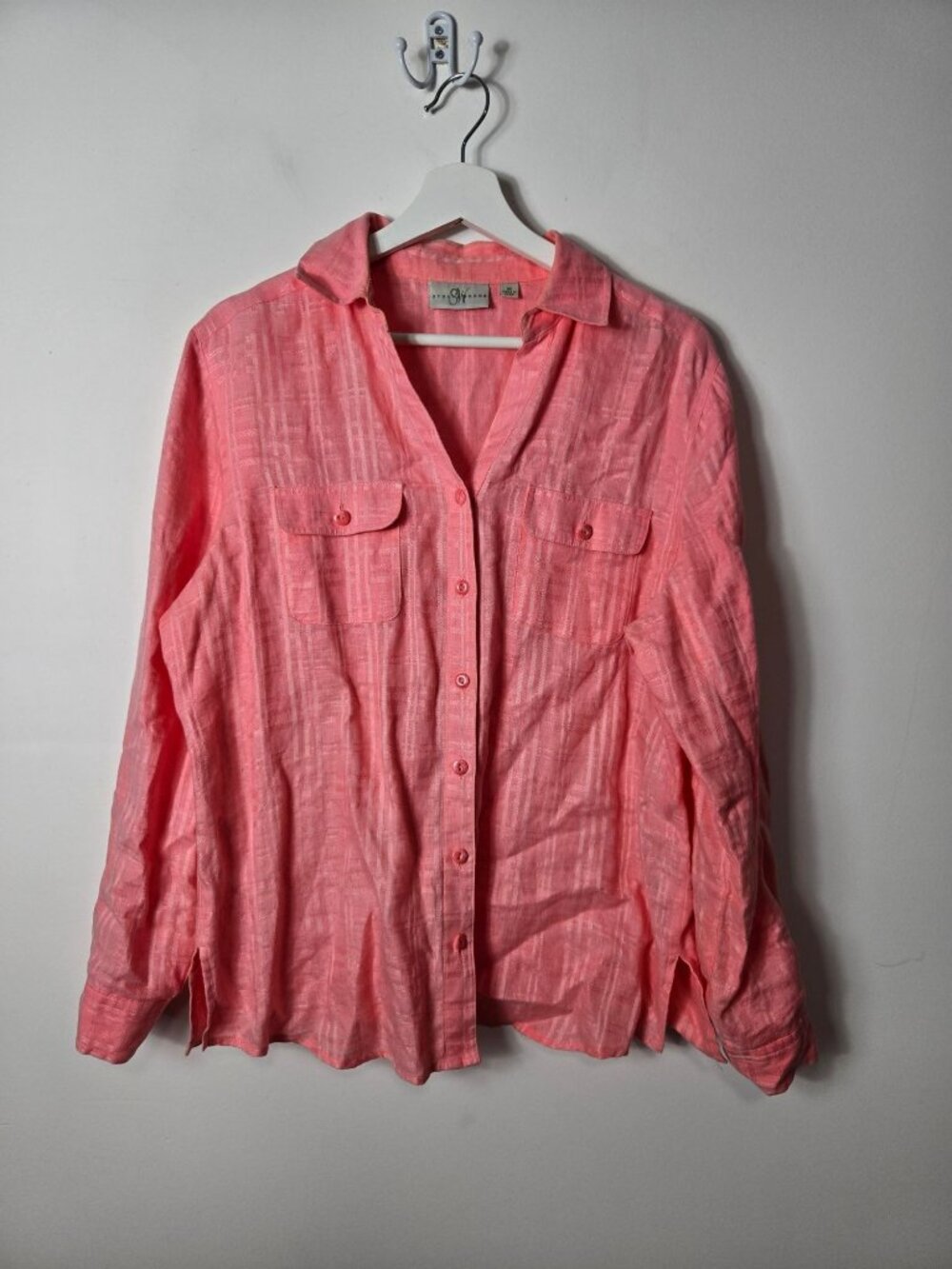 Studio Works 100% Linen Long Sleeve Button-Up Pink Shirt Size M